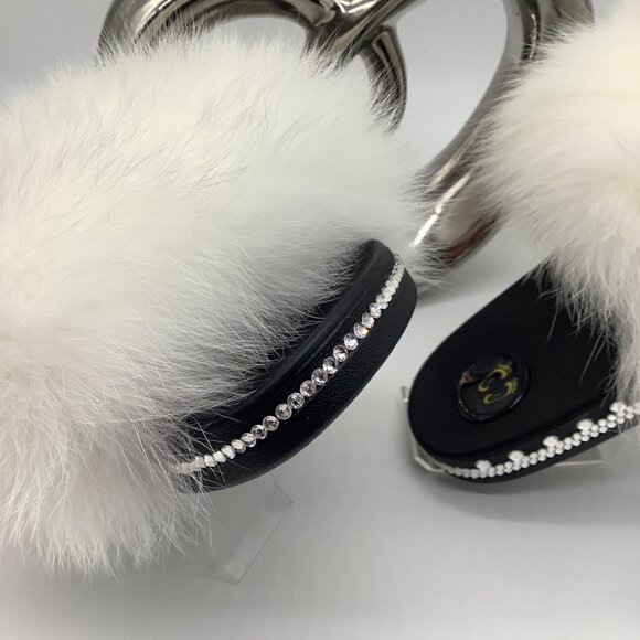 100% Real Fox Fur Slides In-stock Fast Shipping with Swarovski Crystals size10 - Picture 4 of 4